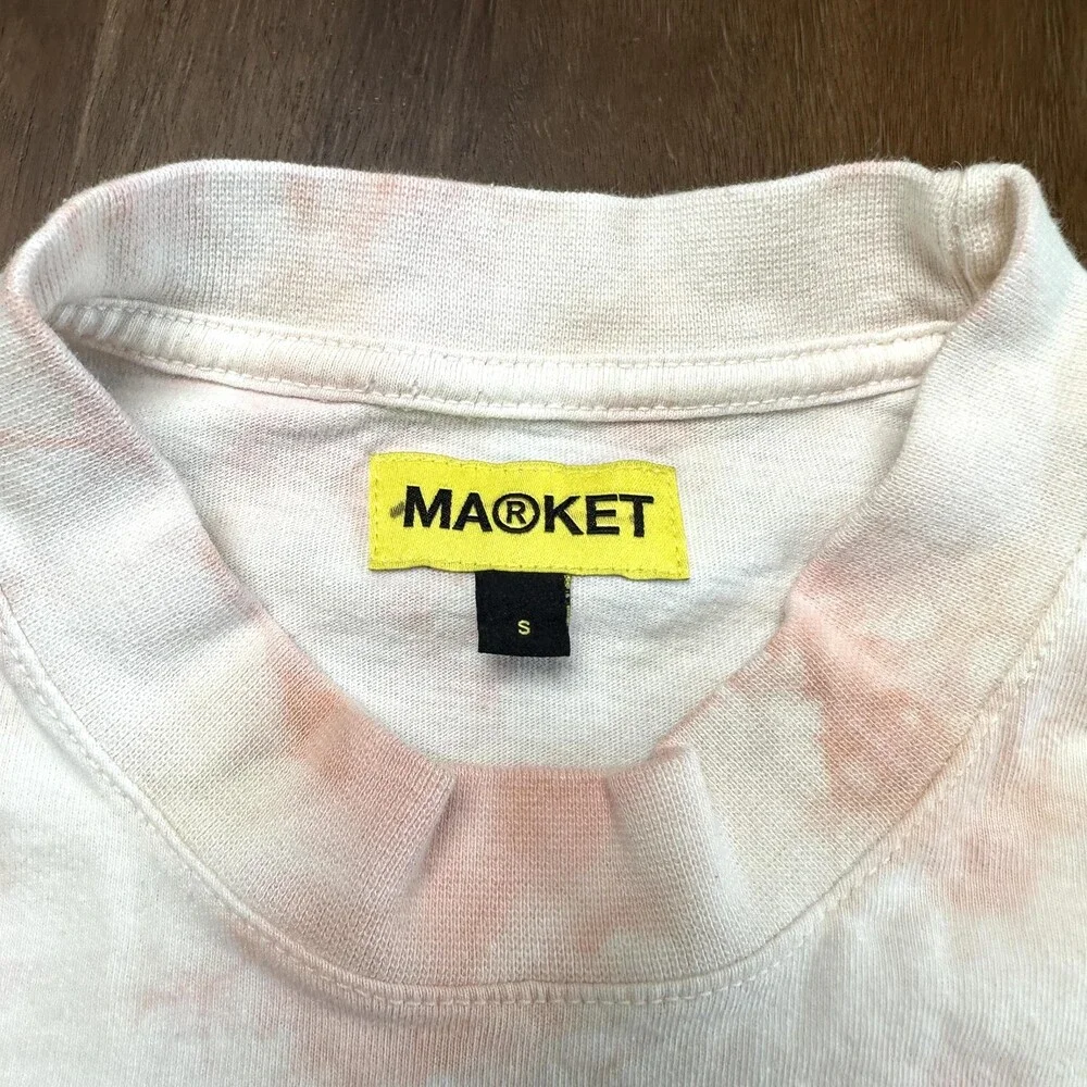 MARKET Shirt Mens Small White Pink Tie Dye Earth Cleaning Service Graphic Tee
